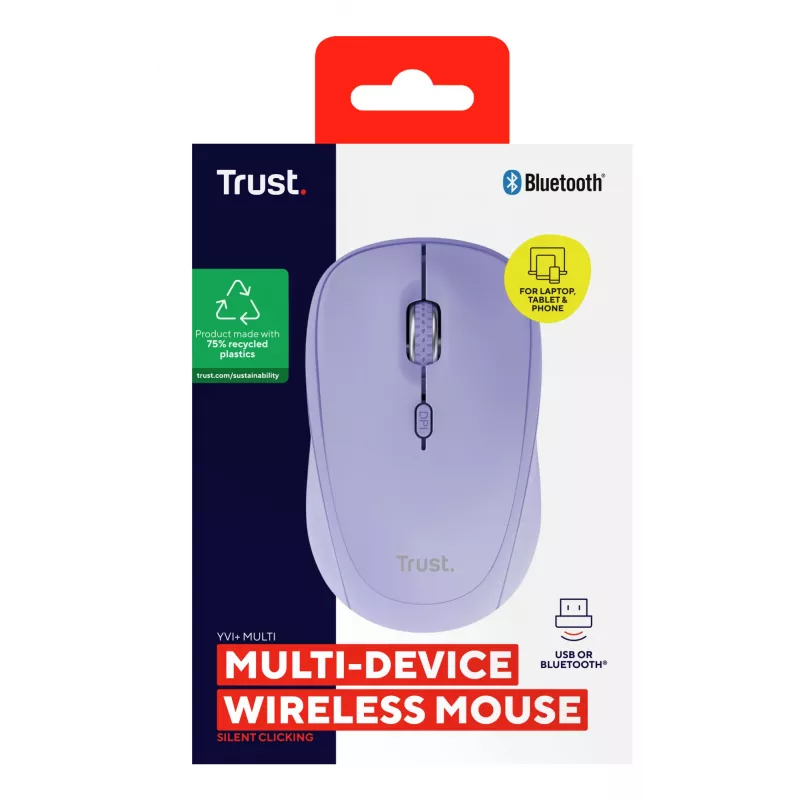 Trust Yvi+ Rato Universal Ambidestro RF Wireless + Bluetooth Ótico 1600 DPI