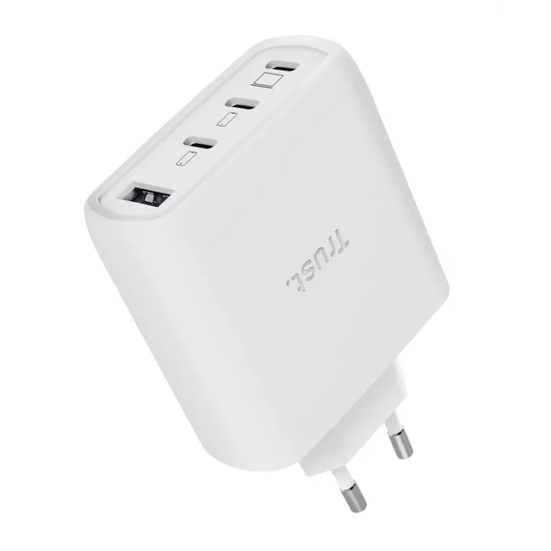 TRUST Maxo 65W Carregador rápido CA interior, 3x USB-C, máx. 20 V, cabo de 2 m, branco