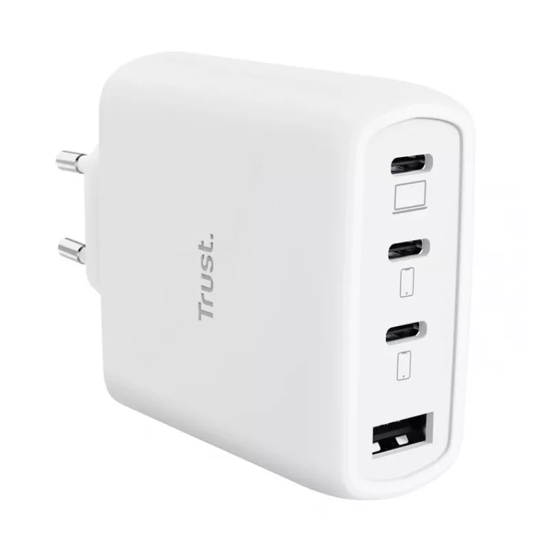 TRUST Maxo 65W Carregador rápido CA interior, 3x USB-C, máx. 20 V, cabo de 2 m, branco