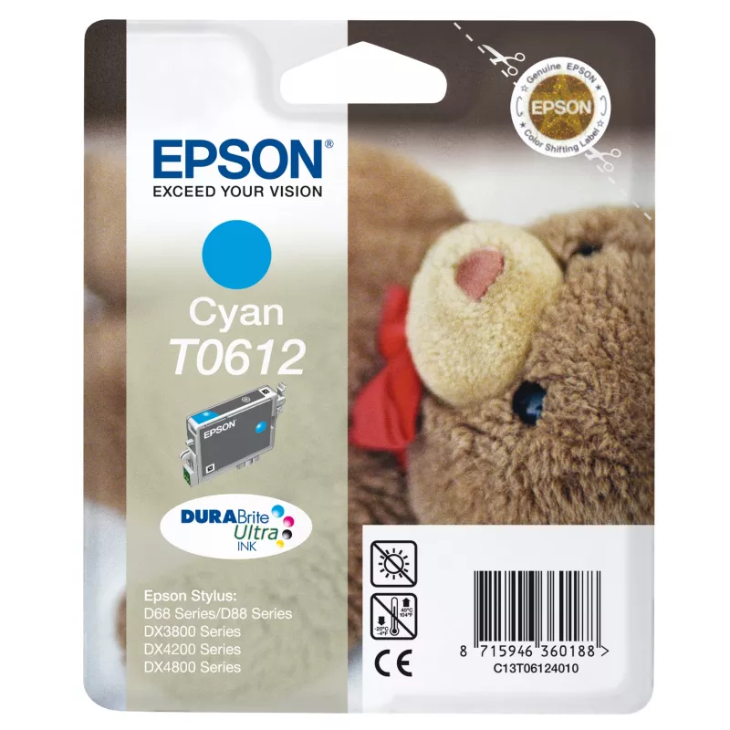 Epson Teddybear embalagem individual ciano T0612 tinta DURABrite Ultra, ciano, 8 ml, 1 unid.