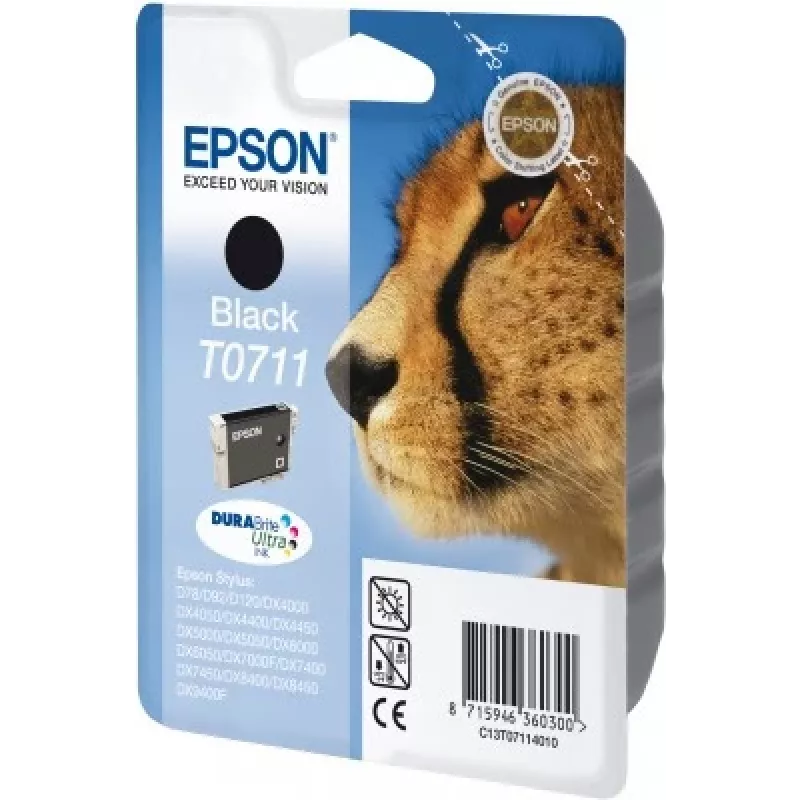 Epson Cheetah embalagem individual preto T0711 tinta DURABrite Ultra, preto, tinta pigmentada, 1 unid.