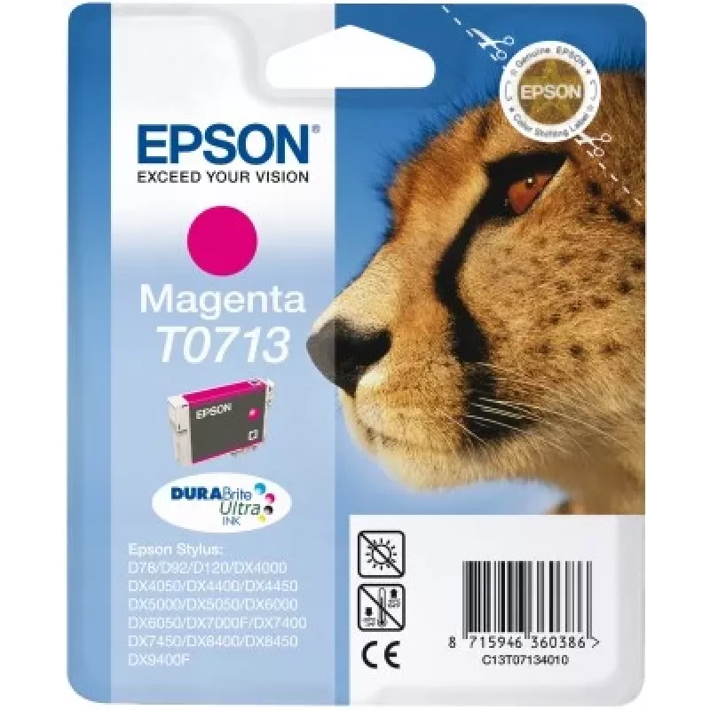 Epson Cheetah embalagem individual magenta T0713 tinta DURABrite Ultra, magenta, tinta pigmentada, 1 unid.