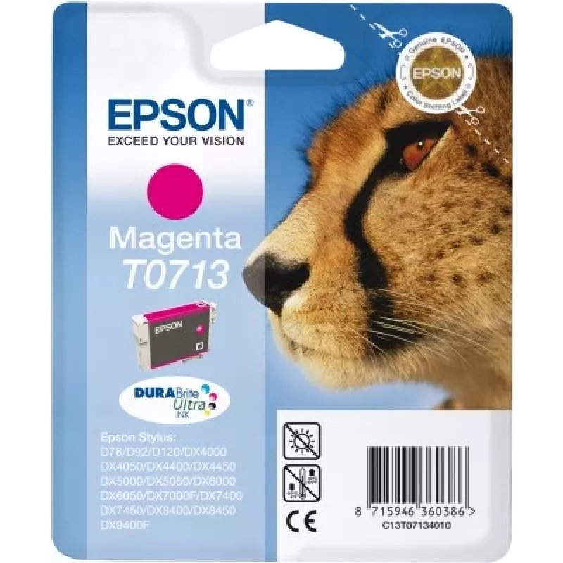 Epson Cheetah embalagem individual magenta T0713 tinta DURABrite Ultra, magenta, tinta pigmentada, 1 unid.