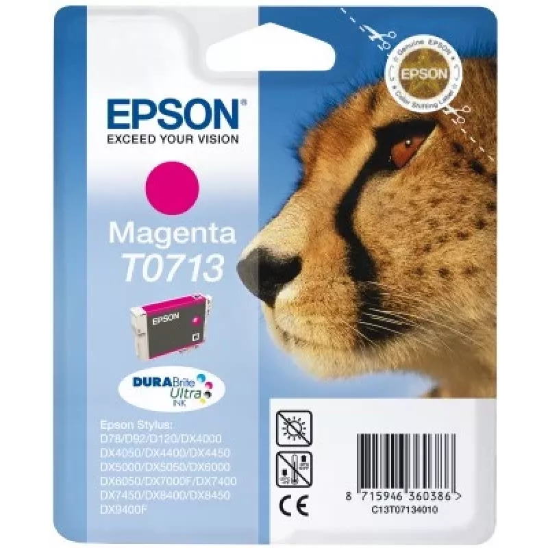 Epson Cheetah embalagem individual magenta T0713 tinta DURABrite Ultra, magenta, tinta pigmentada, 1 unid.