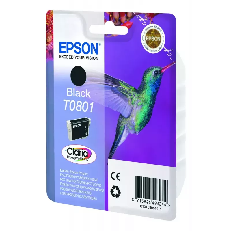 Epson Hummingbird embalagem individual preto T0801 Claria Photographic Ink