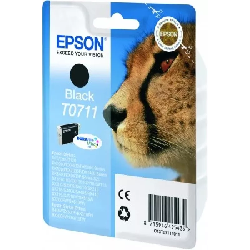 Tinteiro Epson Cheetah embalagem individual preto T0711 tinta DURABrite Ultra, preto, tinta pigmentada, 1 unid.