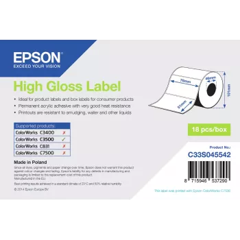 Epson Etiqueta brilhante - rolo pré-cortado: 76 mm x 51 mm, 610 etiquetas