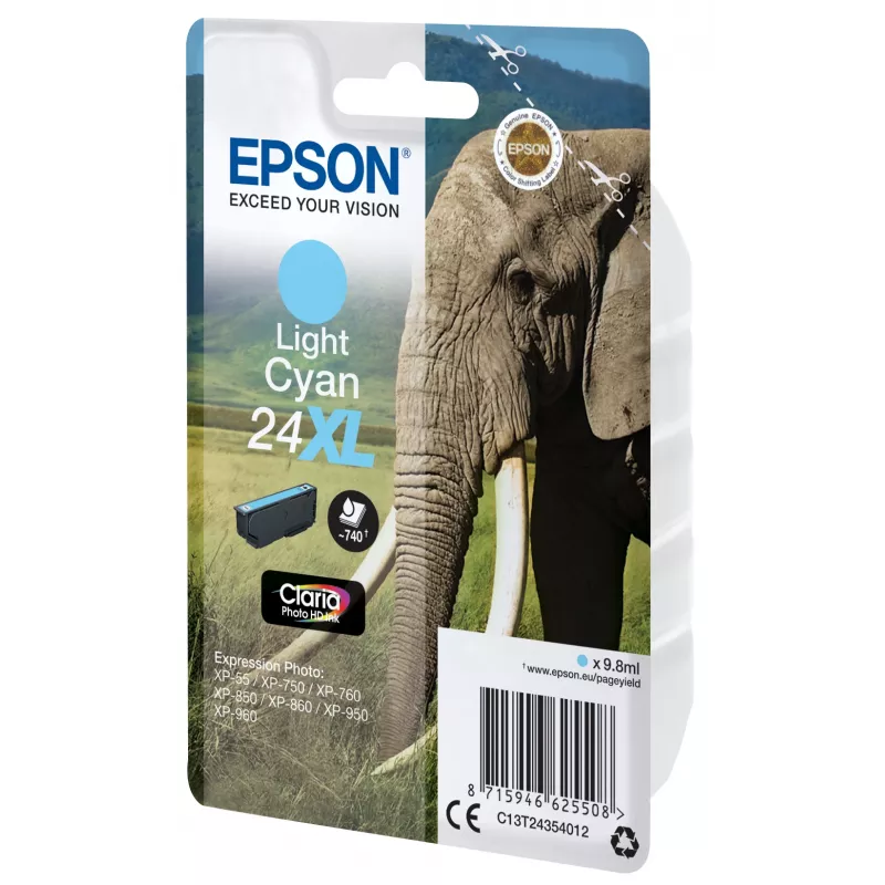 Epson Elephant embalagem individual ciano claro 24XL Claria Photo HD tinta