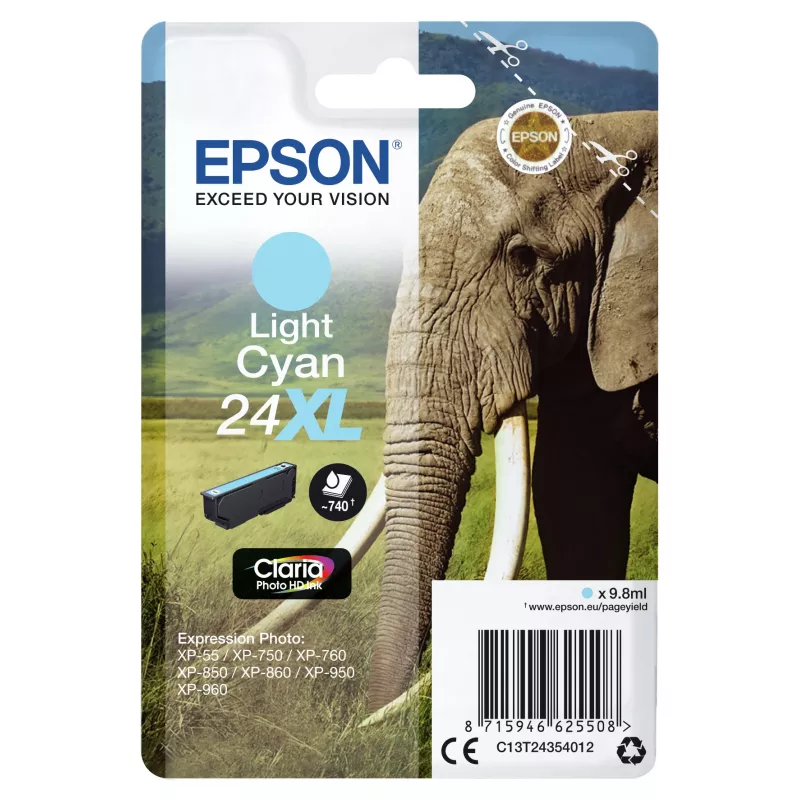 Epson Elephant embalagem individual ciano claro 24XL Claria Photo HD tinta