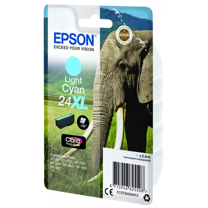 Epson Elephant embalagem individual ciano claro 24XL Claria Photo HD tinta