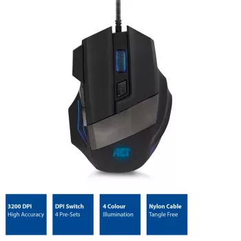Rato gaming ACT rato gaming com fio e iluminação 3200 dpi