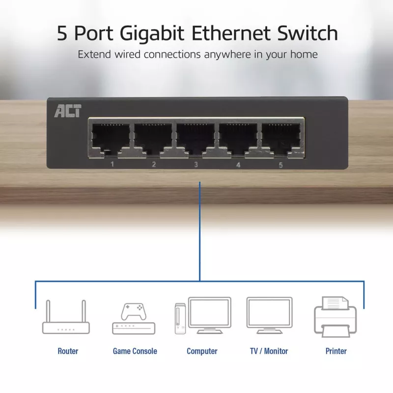 Comutador não gerido ACT AC4415 Gigabit Ethernet 5 portas 10 Gbit/s