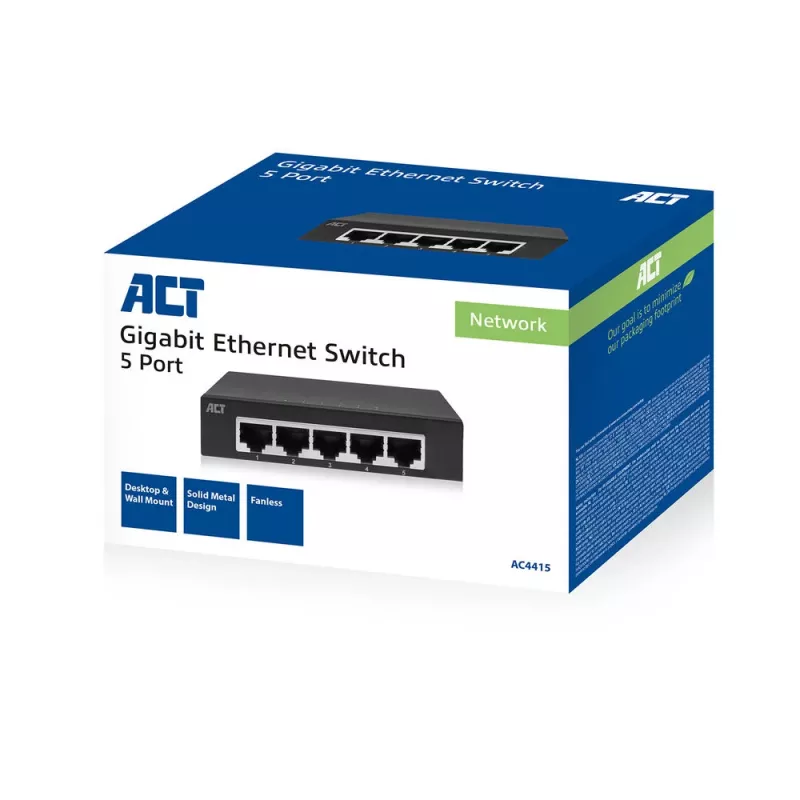 Comutador não gerido ACT AC4415 Gigabit Ethernet 5 portas 10 Gbit/s