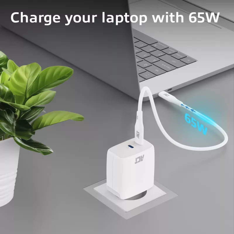 Carregador USB-C ACT 65W 2 portas com Power Delivery PPS e GaNFast