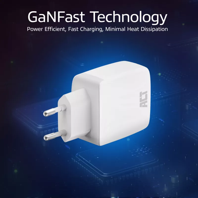Carregador USB-C ACT 65W 2 portas com Power Delivery PPS e GaNFast