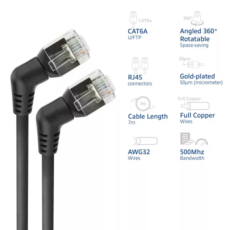 Cabo de rede ACT DD1907 Cat6 U/FTP (STP) 7 m, RJ-45 para RJ-45, contactos dourados, preto