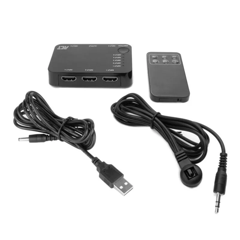 Comutador HDMI 4K ACT 5 entradas, 1 saída, HDMI, preto, 2160p, 18 Gbit/s, 4096 x 2160 píxeis, 4K Ultra HD