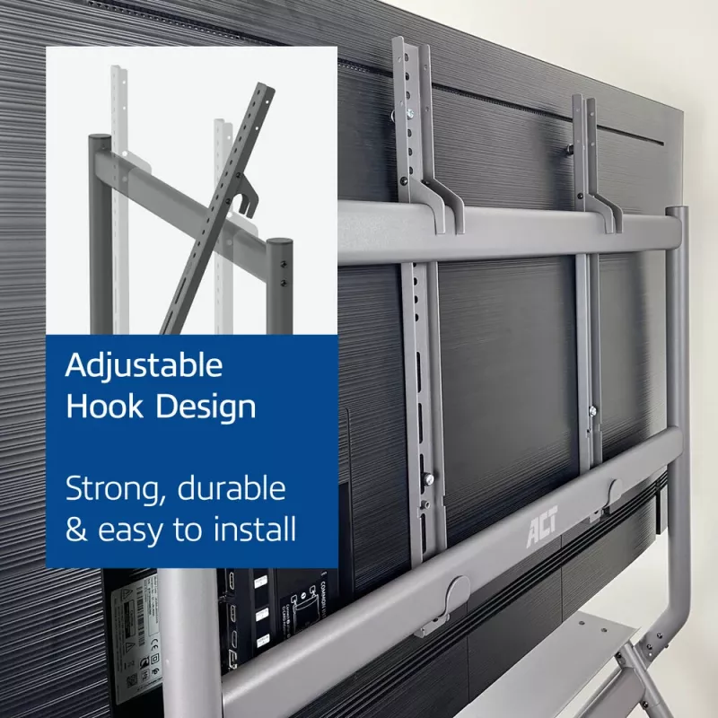 Suporte de chão móvel ACT para TV/monitor, 50 polegadas a 86 polegadas, VESA, 127 cm (50 polegadas), 2,18 m (86 polegadas), 200 x 200 mm, 800 x 600 mm, alumínio, plástico, aço, cinzento
