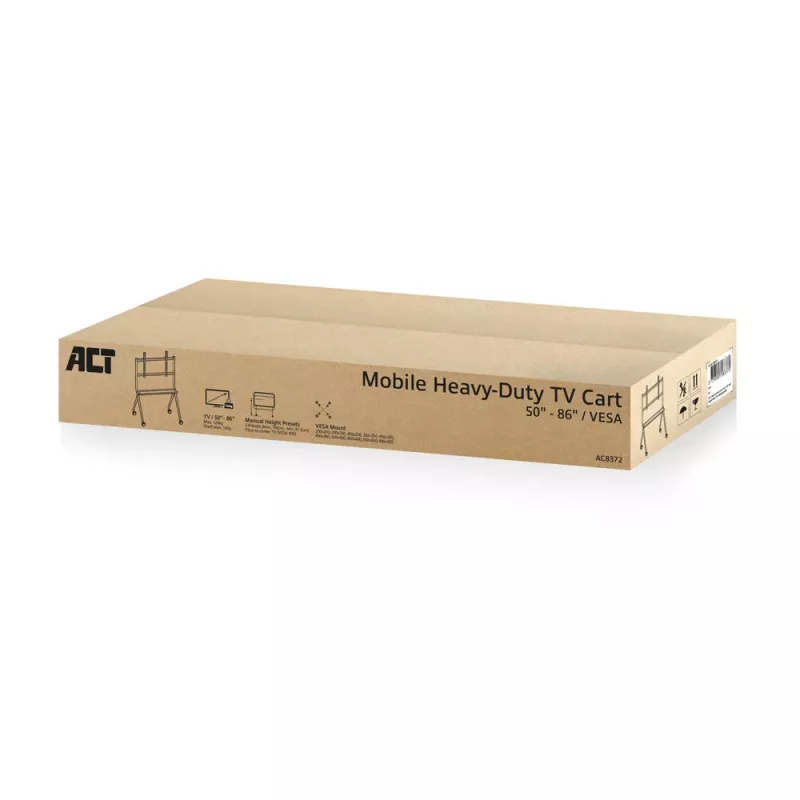 Suporte de chão móvel ACT para TV/monitor, 50 polegadas a 86 polegadas, VESA, 127 cm (50 polegadas), 2,18 m (86 polegadas), 200 x 200 mm, 800 x 600 mm, alumínio, plástico, aço, cinzento