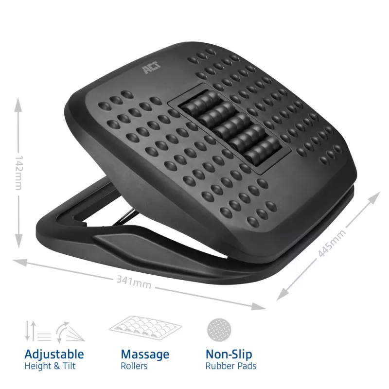 Repousa-pés ergonómico ACT com altura ajustável e rolos de massagem