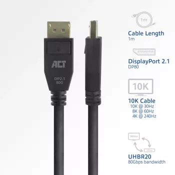 Cabo DisplayPort ACT AK4081 1 m preto
