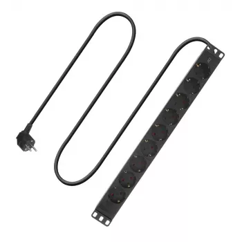 PDU de extensão ACT 19 polegadas CEE7/7 com 9 tomadas Type-F, 3 m H05VV-F 3G1.5