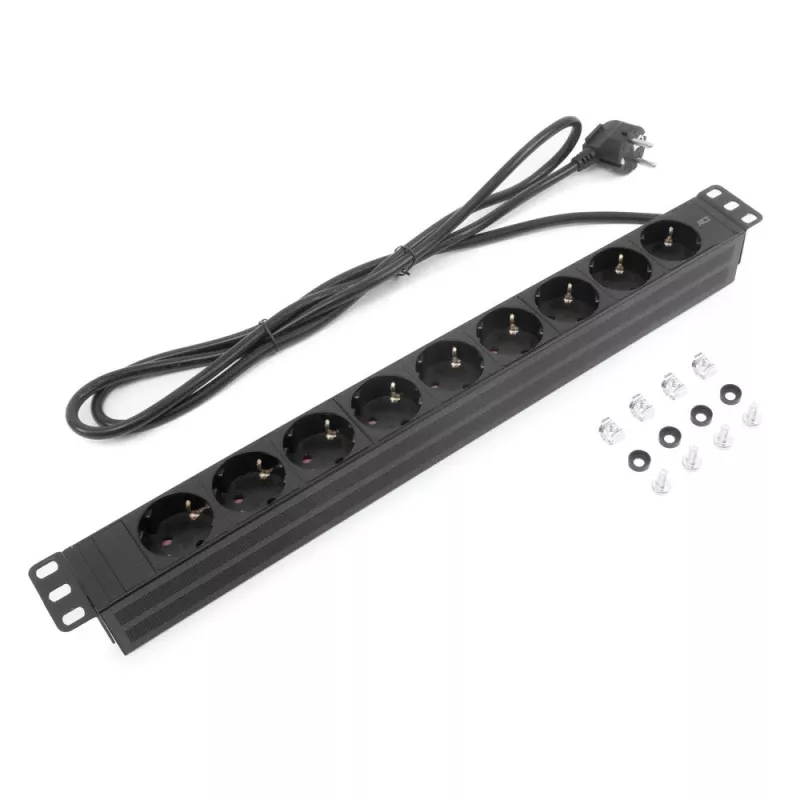 PDU de extensão ACT 19 polegadas CEE7/7 com 9 tomadas Type-F, 3 m H05VV-F 3G1.5