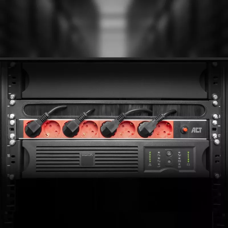 Unidade de distribuição de energia ACT PD3004 19 polegadas C14 IEC60320 com 8 tomadas Type-F, 3 m H05VV-F 3G1.0, 230 V 10 A