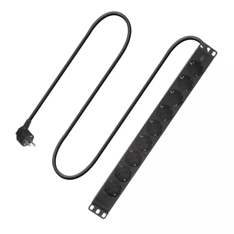 Unidade de distribuição de energia ACT PDU 19 polegadas com ficha CEE7/7, 8 tomadas Type-F, interruptor on/off, 2,5 m H05VV-F 3G1,5