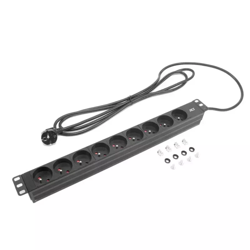 PDU de extensão ACT 19 polegadas CEE7/7 com 9 tomadas Type-E, 3m H05VV-F 3G1.5