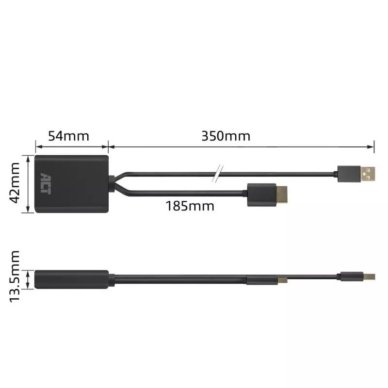 Adaptador de cabo de vídeo ACT AC7536 0,24 m HDMI + USB DisplayPort preto