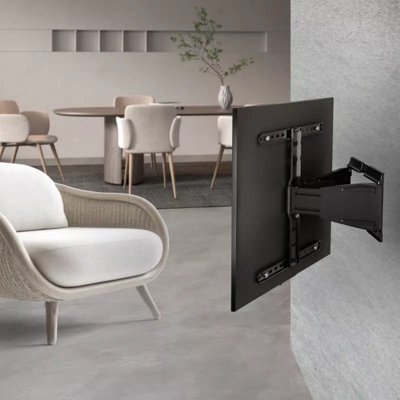 Suporte de parede para TV totalmente articulado ACT AC8357 para ecrãs de 43 a 90 polegadas, VESA 100x200 – 600x400, inclinação -15° – 3°, rotação ±30°, carga máxima 50 kg, ultraplano