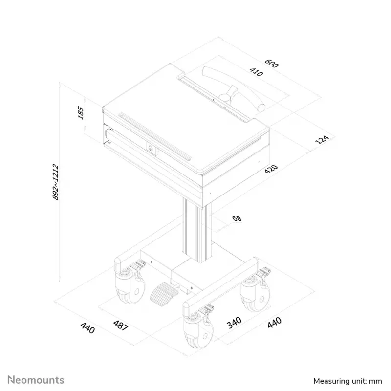 Neomounts MED-M100 Estação de trabalho móvel medical -17 polegadas - mola a gás - com fecho