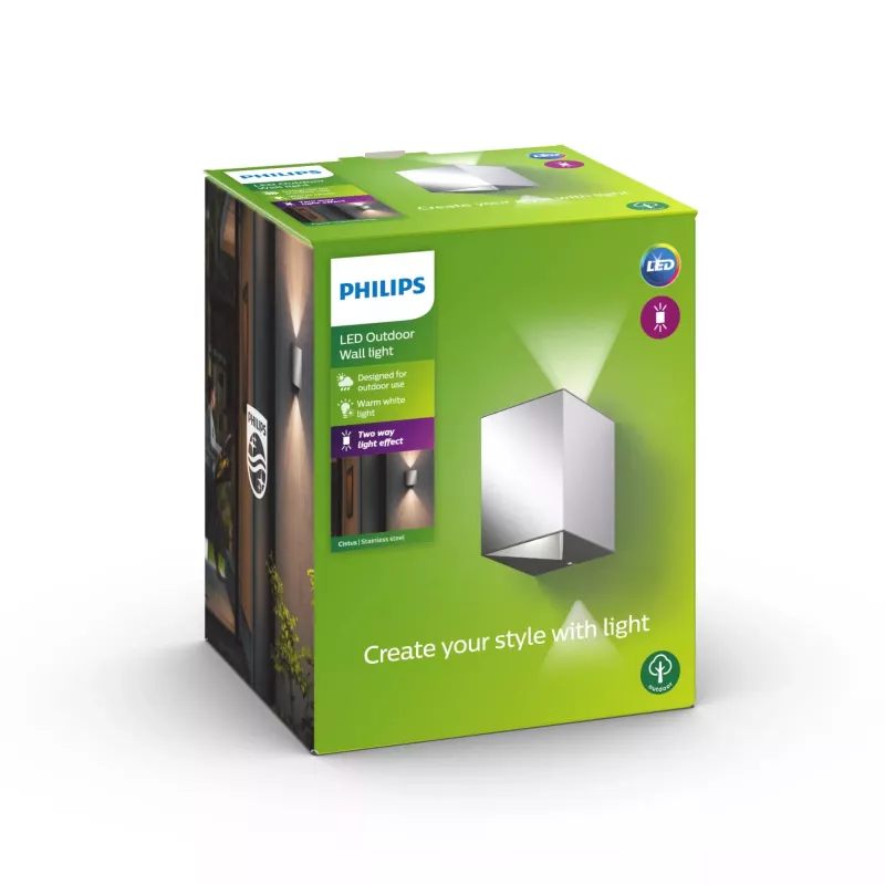 Philips myGarden Cistus aplique de parede exterior 4,5 W LED, aço inoxidável, 2 LEDs não substituíveis, 220–240 V