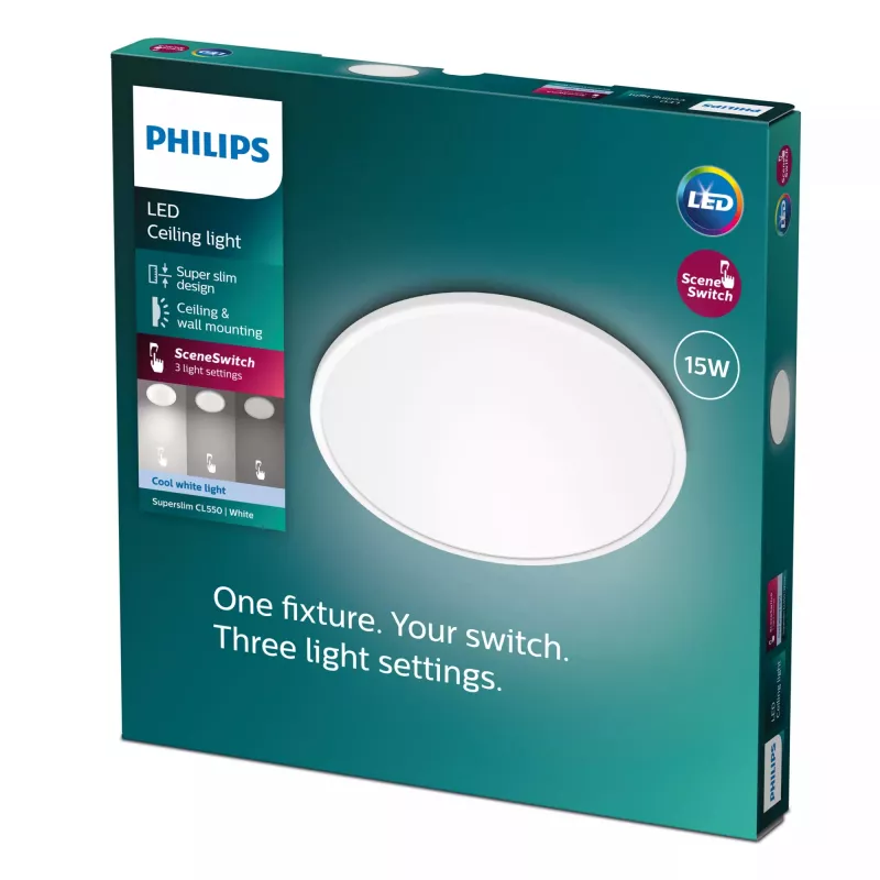 Plafonier Philips Functional super fino 15 W LED, redondo, 250 mm, 220–240 V, branco