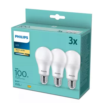 Philips lâmpada LED E27 pack de 3, equivalente a 100 W, 2700 K