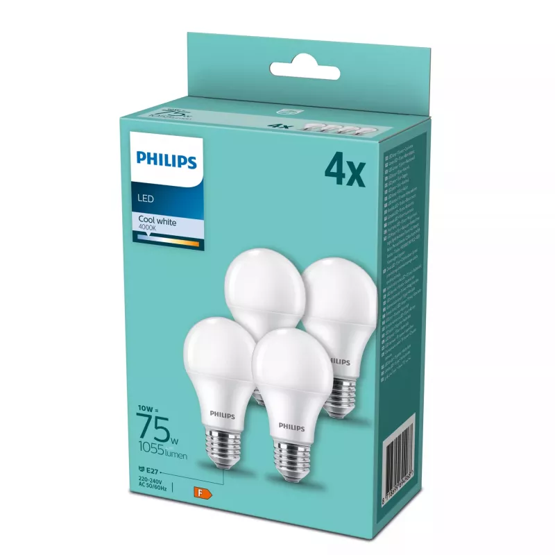 Philips lâmpada LED E27 pack de 4, equivalente a 75 W, 4000 K