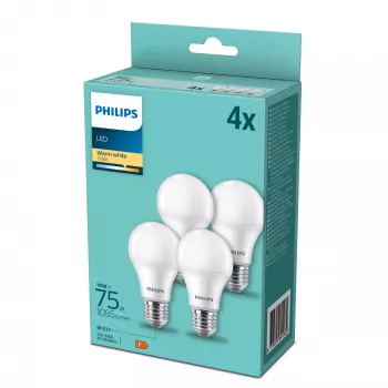 Philips lâmpada LED E27 pack de 4, 10 W (equivalente a 75 W), 2700 K