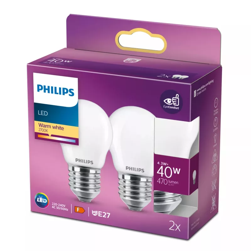 Lâmpada LED Philips branco quente 2700 K 4,3 W E27 F