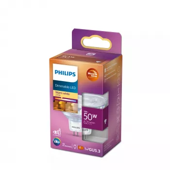Lâmpada LED Philips MR16 GU5.3 7W (equivalente a 50W), 621 lm, 2200K branco quente, ângulo de abertura 36°, CRI 80, 15000 h
