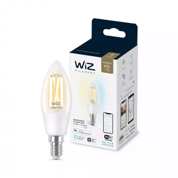 Lâmpada inteligente WiZ Filament vela transparente 4,9 W C35 E14 Wi-Fi branco