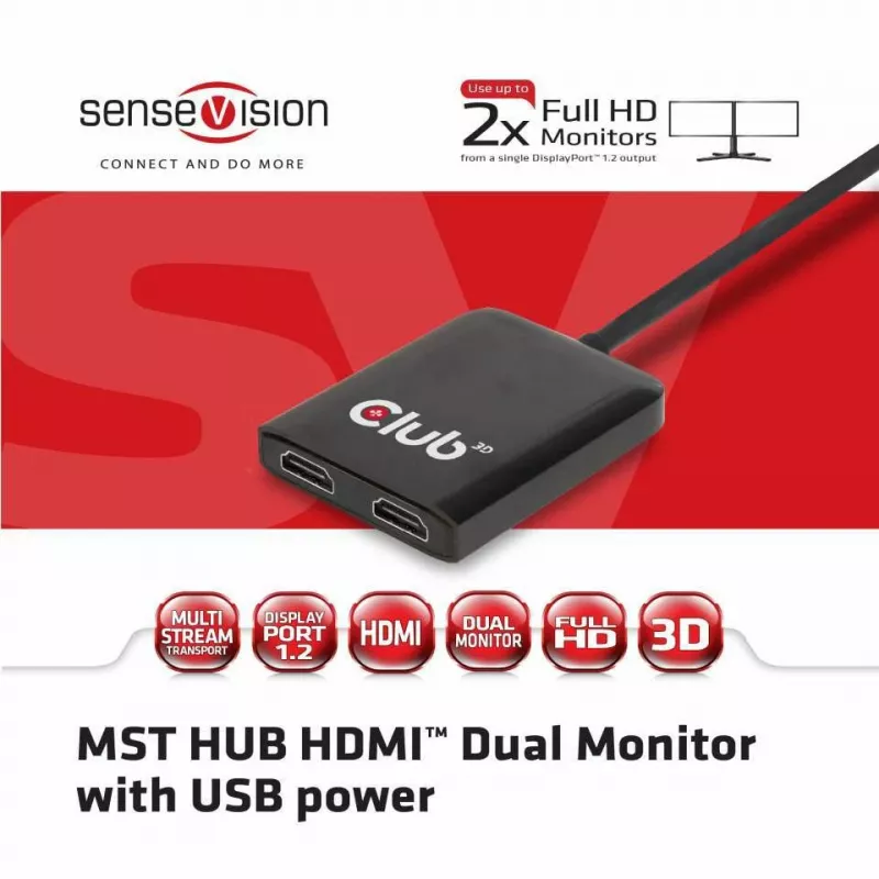 CLUB3D Multi Stream Transport Hub DisplayPort 1.2 para HDMI monitor duplo