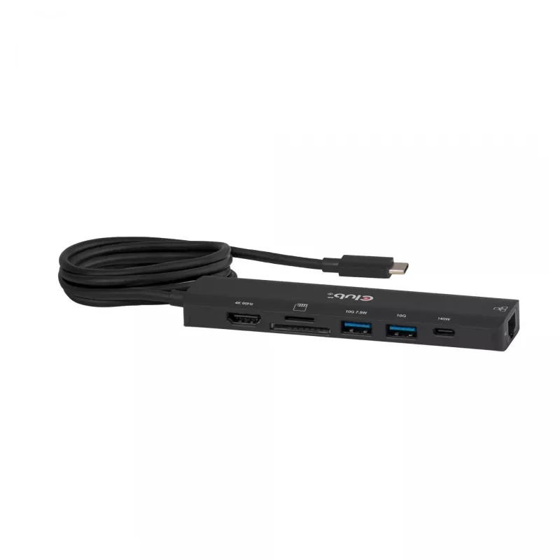 Hub USB-C para HDMI CLUB3D 7-1 — com fios, Gigabit Ethernet, preto, 136×34×94,5 mm