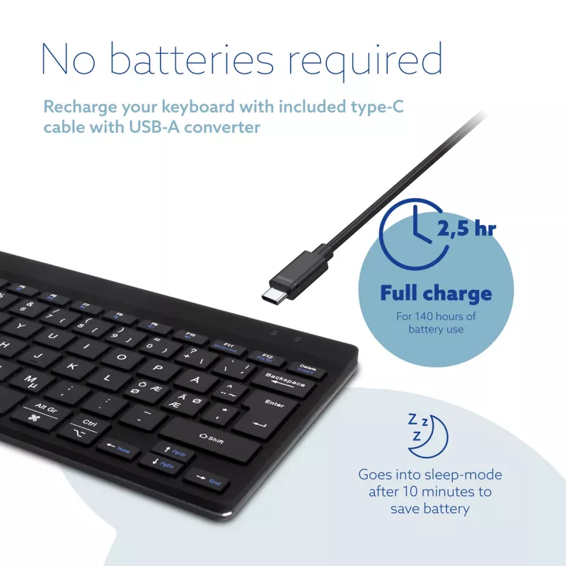 R-Go Tools teclado ergonómico R-Go Compact Break, teclado compacto com software Break, QWERTY (NORDIC), Bluetooth, preto