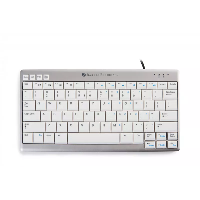 BakkerElkhuizen UltraBoard 950 BE Azerty, mini, com fios, USB, interruptores de tesoura, AZERTY, cinzento claro, branco