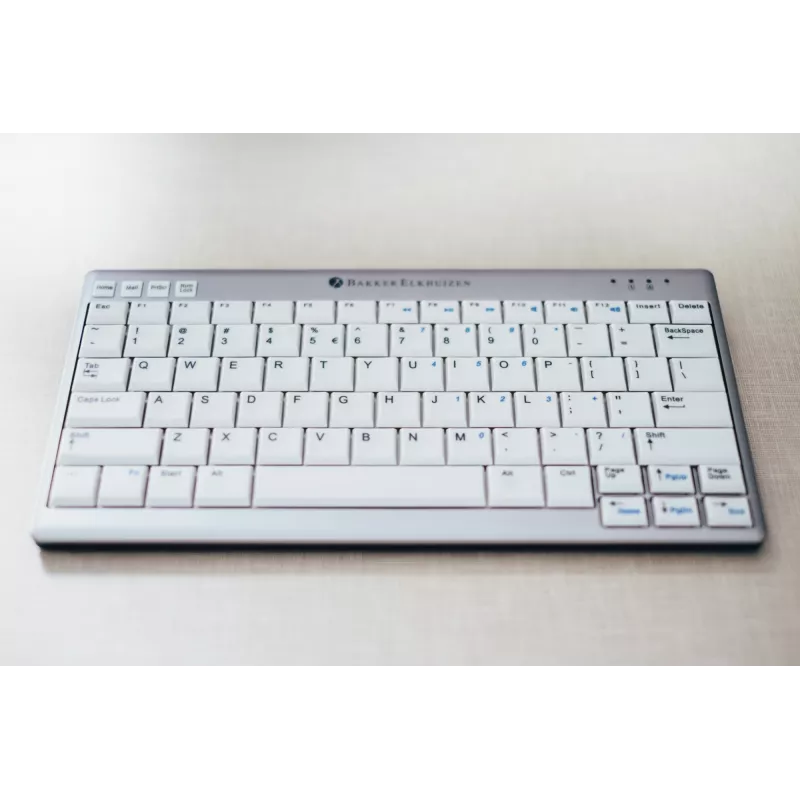 BakkerElkhuizen UltraBoard 950 BE Azerty, mini, com fios, USB, interruptores de tesoura, AZERTY, cinzento claro, branco