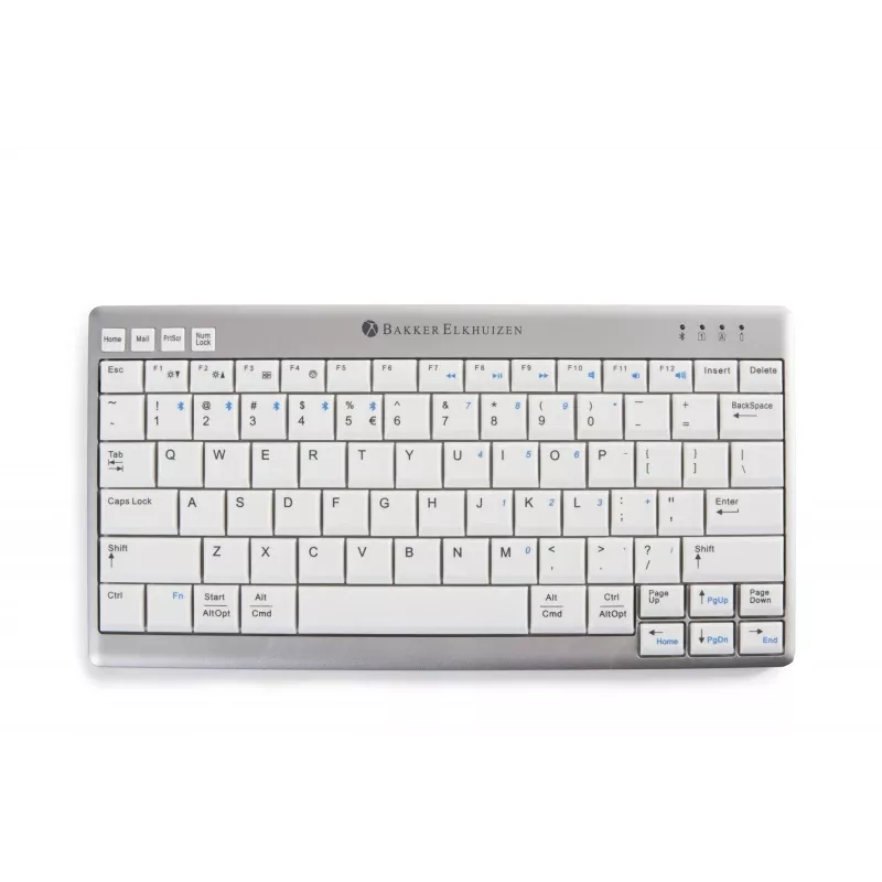 BakkerElkhuizen UltraBoard 950 Wireless US Qwerty, mini, sem fios, Bluetooth, interruptores de tesoura, QWERTY, cinzento claro, branco