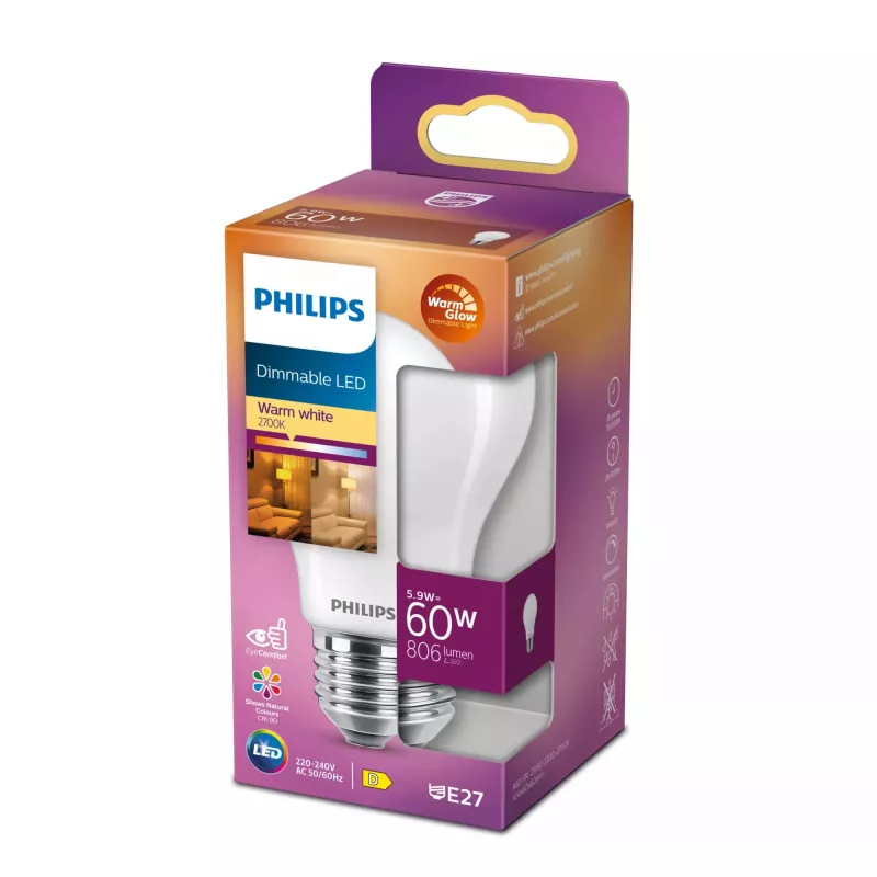 Lâmpada LED Philips Warm Glow E27 806 lm regulável CRI 90