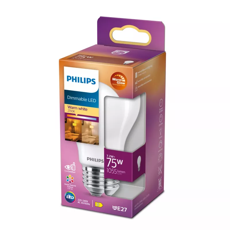 Lâmpada filamento Philips fosca 75 W A60 E27, 7,2 W, 75 W, E27, 1055 lm, 15000 h, brilho quente
