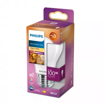 Philips Filament Lâmpada Mate 100W A60 E27, 10,5 W, 100 W, E27, 1521 lm, 15000 h, brilho quente